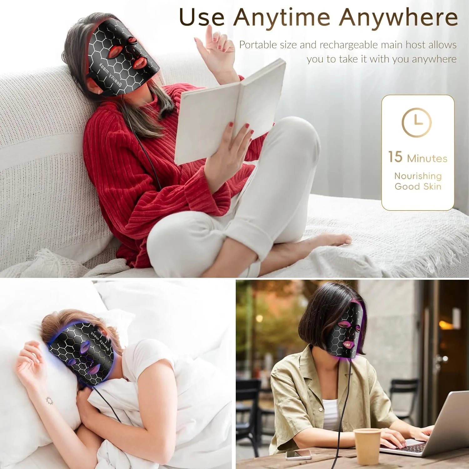LED Face Mask Light Therapy, 7 Colors LED Red Light Therapy Mask for Face, Best Gift for Mom, Wife, Grandma, Black