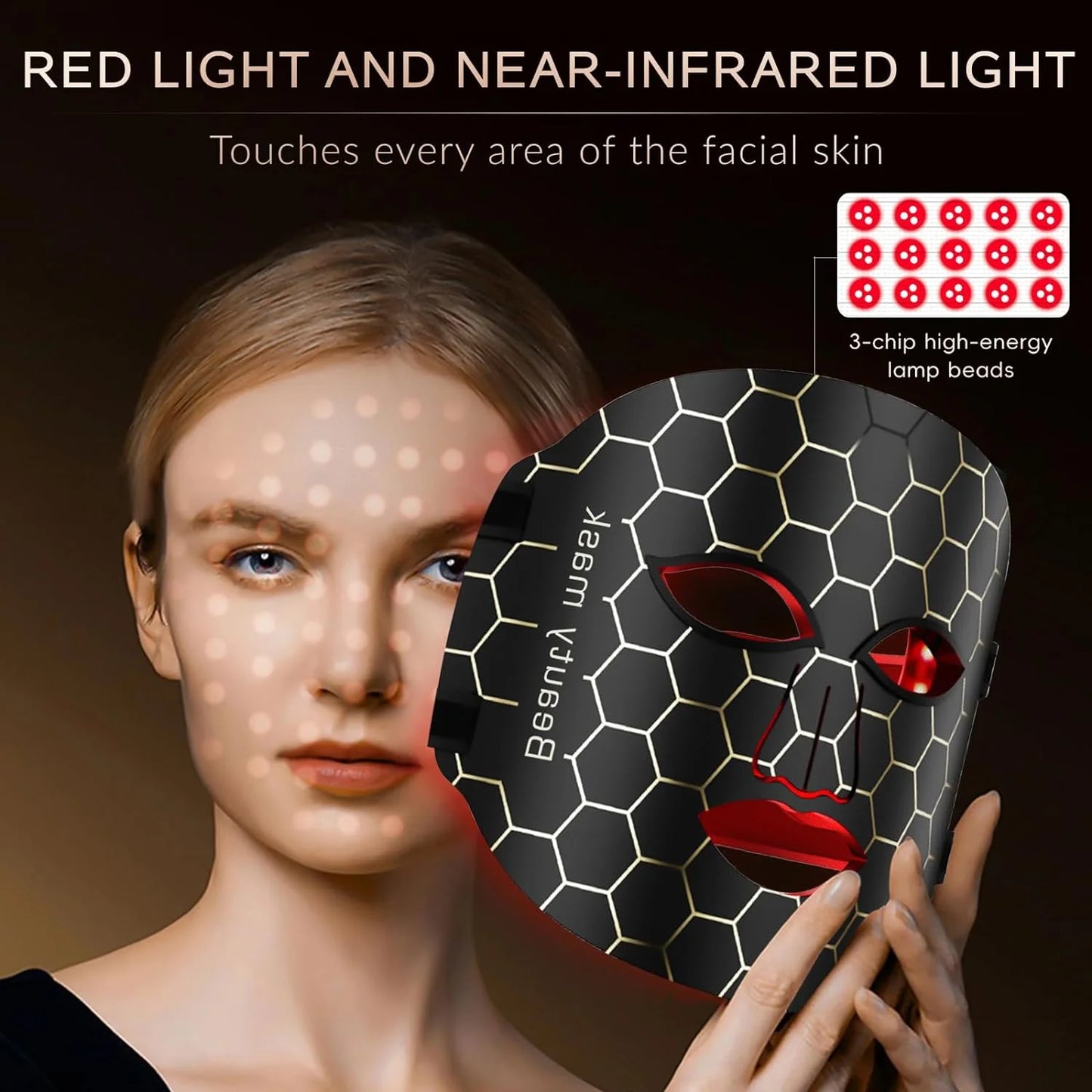 LED Face Mask Light Therapy, 7 Colors LED Red Light Therapy Mask for Face, Best Gift for Mom, Wife, Grandma, Black